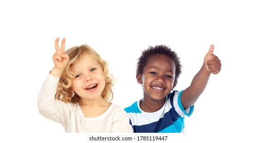 Happy classmates saying Ok with their thumbs up isolated on a white background - Powered by Shutterstock
