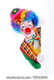 Happy Clown Holding The Blank Board