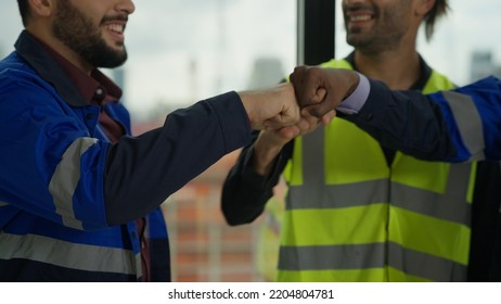 Happy Construction Workers At Construction Site, Female Engineer Senior Contractor Foreman And Smart Architect Smiling Enjoying Working Together, Engineers Team With Happiness