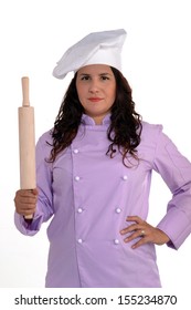 Happy Cook Woman Holding A Rolling Pin