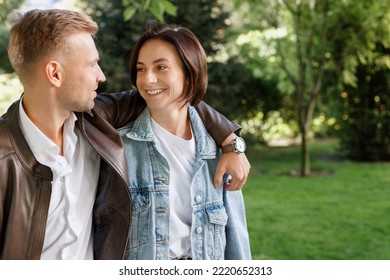 Happy Couple 30 Years Old On A Date In The Park