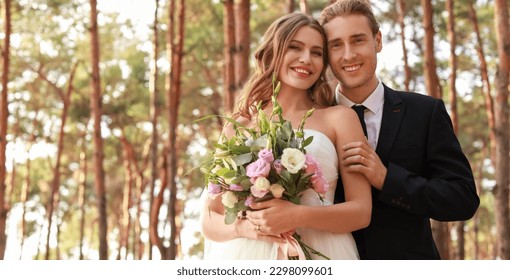 Happy couple celebrating their wedding outdoors - Powered by Shutterstock