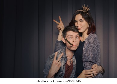 Happy Couple In Love In A Photo Booth
