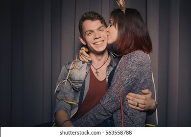 Happy Couple In Love In A Photo Booth