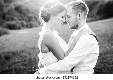 Happy Couple On Wedding Day. Bride And Groom.