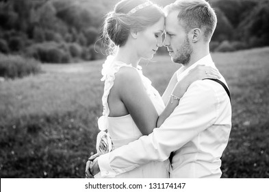 Happy Couple On Wedding Day. Bride And Groom.