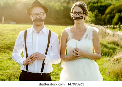 Happy Couple On Wedding Day. Bride And Groom. Vintage Wedding.