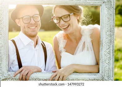 Happy Couple On Wedding Day. Bride And Groom. Vintage Wedding.