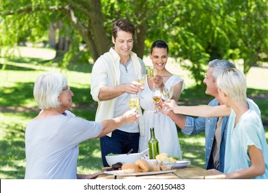 Happy couple toasting with their family on a sunny day - Powered by Shutterstock