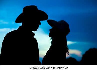 Happy Cowboy Couple Silhouette Background