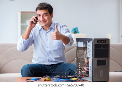 Happy Customer Resolving His Computer Problem Stock Photo 565703740 ...