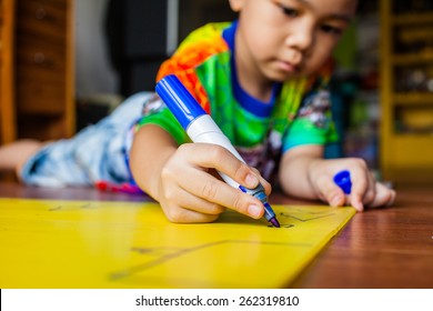 Happy Cute Boy In The Drawing.