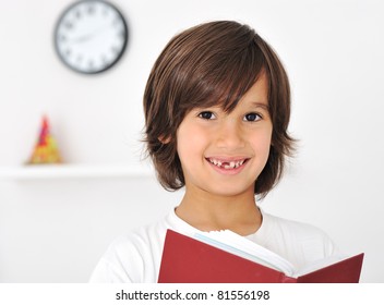 Happy Cute Boy With Long Hair Indoor