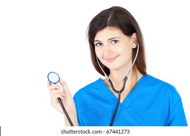 Happy Cute Nurse Blue Uniform Over Stock Photo 67441273 