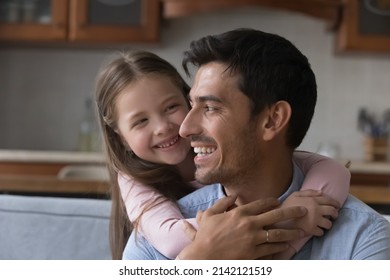 Happy Daddy Little Daughter Kid Hugging Stock Photo 2142121519 ...