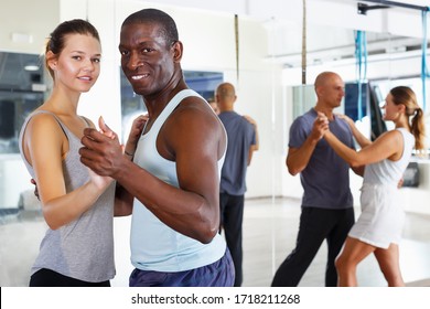  Happy Dancing Couples Enjoying Slow Foxtrot In Dance Studio