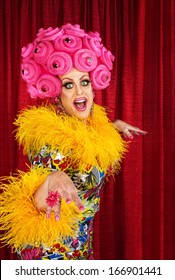 Happy Dancing Drag Queen In Pink Foam Wig