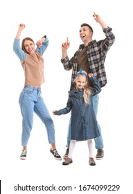 Happy Dancing Family On White Background