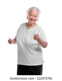 Happy Dancing Old Woman On White Background