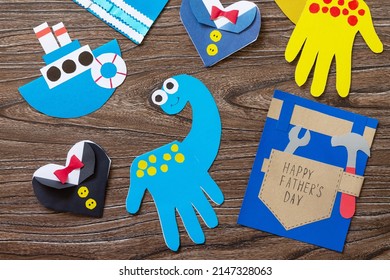 Happy Father’s Day Cards, Background Designs Flat Lay.Handmade. Childrens Creativity Project, Crafts, Crafts For Kids.