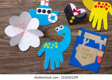 Happy Father’s Day Cards, Background Designs Flat Lay.Handmade. Childrens Creativity Project, Crafts, Crafts For Kids.