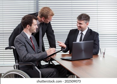 Happy Disabled Man During Business Meeting, Horizontal