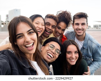 Happy diverse friendship concept with young people having fun together  - Shutterstock ID 2229429927