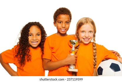 Happy Diverse Kids Winners Of Soccer Games