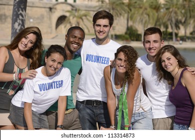 Happy And Diverse Volunteer Group Smiling Outdoors