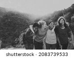 Happy diverse women, monochrome photo