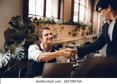 Happy Diversity Business People making Handshake Greeting. Partnership or Teamwork Concept