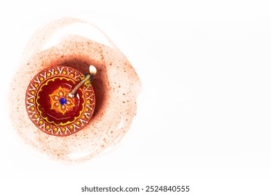 Happy Diwali - Close up of diwali diya lamp on white background with space for text. Hindu festival of lights. - Powered by Shutterstock