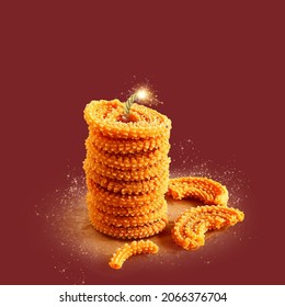 Happy Diwali, A creative representation of Diwali food in form of Crackers 