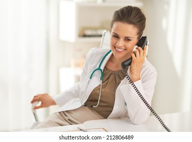 Happy Doctor Woman Talking Phone