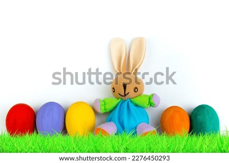 Happy Easter card. Colorful shiny easter eggs on isolated white background. Copy space for text