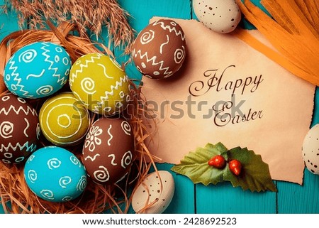 Happy Easter. Easter Card. Easter Eggs Background. Easter Day Celebration.