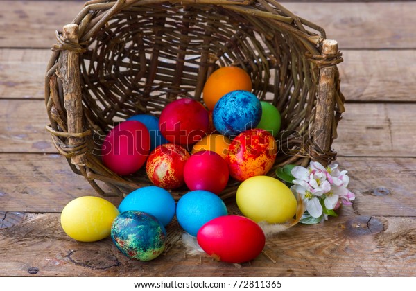 Happy Easter Colorful Eggs Basket Stock Photo (Edit Now) 772811365