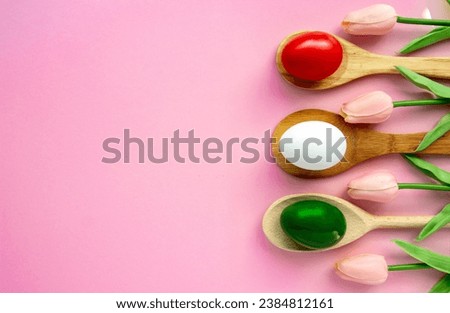 Happy Easter holiday card, Easter eggs as the color of the Italy Italian flag green, red, white.