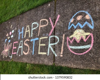 Happy Easter Sidewalk Chalk Drawing