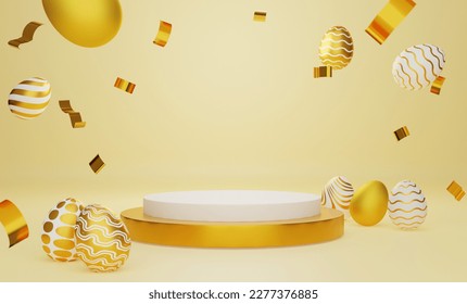 Happy easter.Gold easter egg on mint gold background.