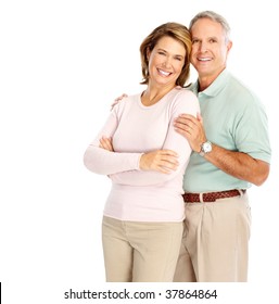 Happy Elderly Couple In Love. Isolated Over White Background