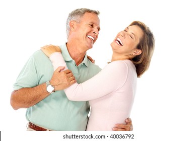 Happy Elderly Couple In Love. Isolated Over White Background