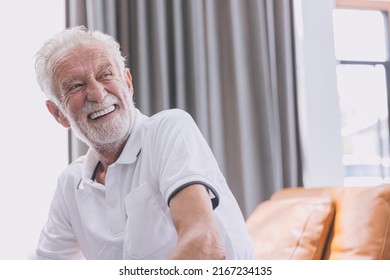 Happy Elderly Man Healthy Senior Confident Smile With Beautiful White Teeth From Denture Prosthetics.