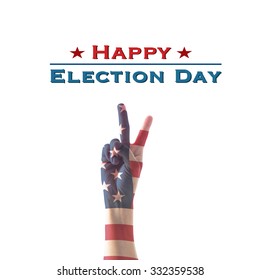 Happy Election Day With Isolated  V Shape Hand Sign For Voting On USA Election Day 
