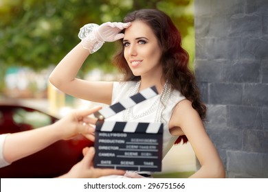 Happy Elegant Woman Ready For A Shoot - Young Actress Ready To Film A New Scene 
