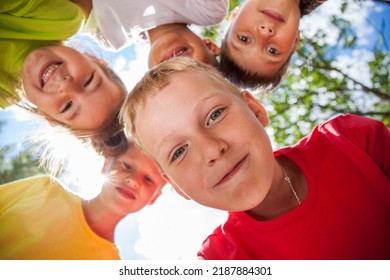 Happy faces of children bottom view - Shutterstock ID 2187884301