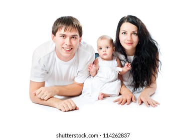 Happy Family With A Baby On A White Background