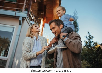 Happy family in a backyard