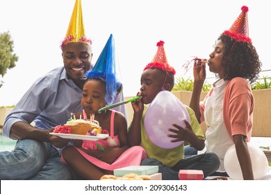 Happy Family Celebrating Birthday Together Garden Stock Photo 209306143 ...