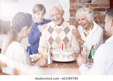 Happy Family Celebrating Grandpas Birthday Party Stock Photo 661589785 ...